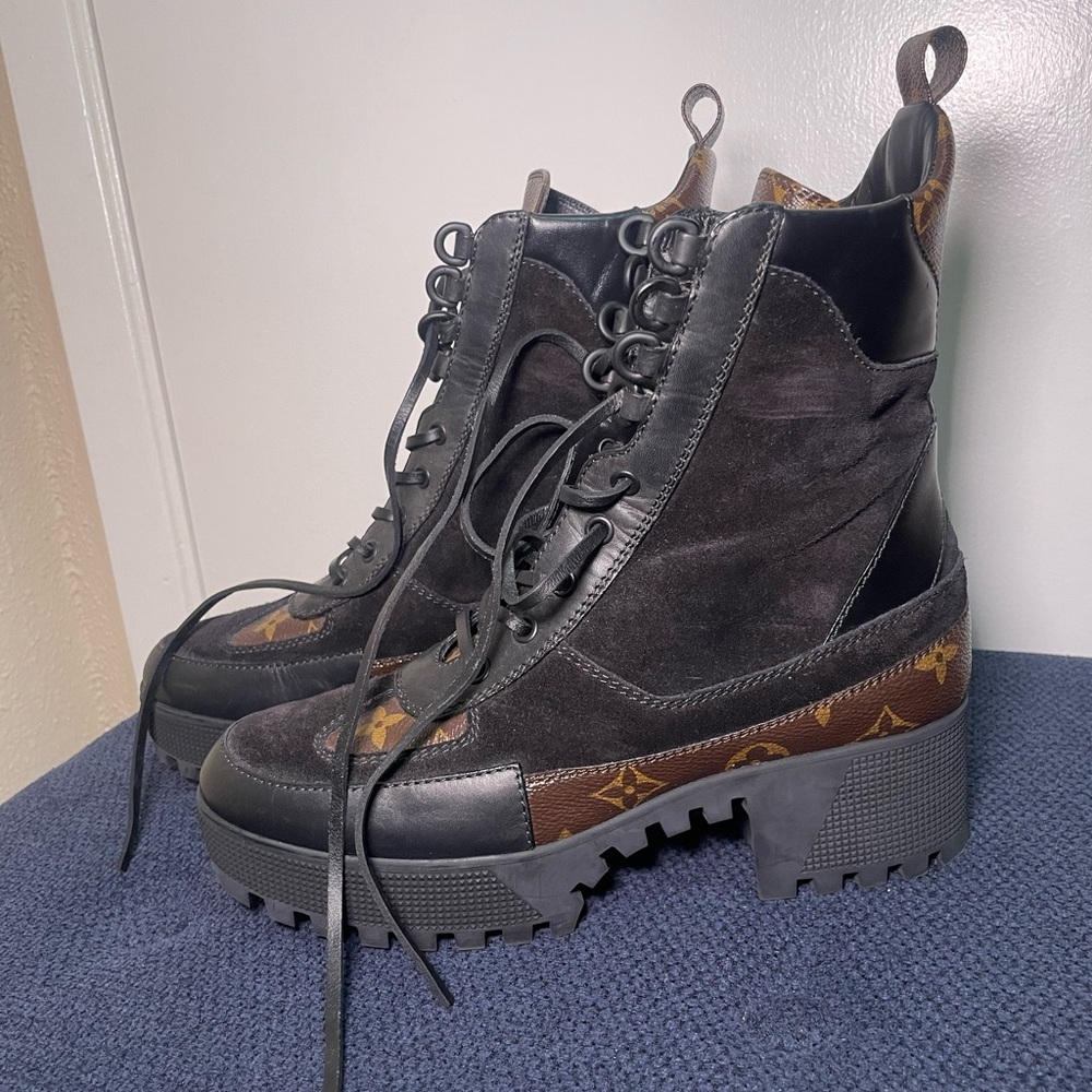 Black Suede Lace-Up Platform Ankle Boots
